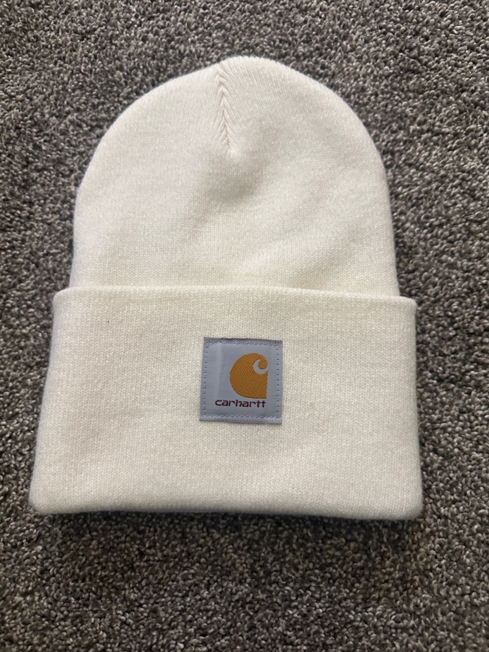 Carhartt White Cuffed Beanie with Gold Logo Patch